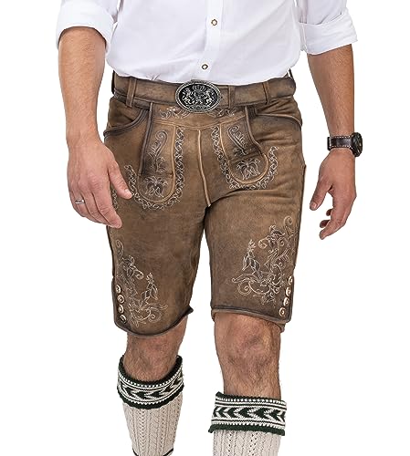 Lederhose Herren kurz - Original Wildbockleder Trachtenlederhose inkl. Trachtengürtel - Vintage Trachtenhose Leon (46) von Schöneberger Trachten Couture