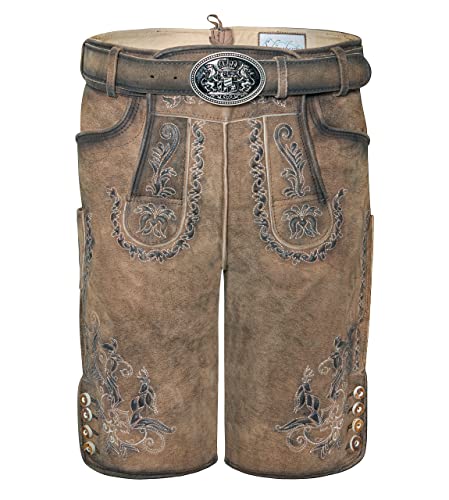 Lederhose Herren kurz - Original Wildbockleder Trachtenlederhose inkl. Trachtengürtel - Vintage Trachtenhose Leon (46) von Schöneberger Trachten Couture