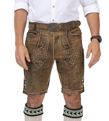 Lederhose Herren kurz - Premium Vintage Trachtenlederhose inkl. Trachtengürtel - Trachtenhose Freising (52) von Schöneberger Trachten Couture