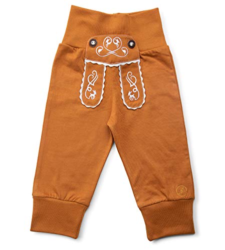 Schöneberger Trachten Couture Baby Stoffhose im Lederhosen Design – Babyhose mit elastischem Bund – Mädchen Pumphose Kinderhose REH (50/56, Hellbraun) von Schöneberger Trachten Couture