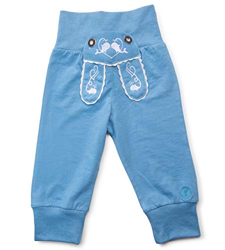 Schöneberger Trachten Couture Baby Stoffhose im Lederhosen Design – Babyhose mit elastischem Bund – Pumphose Kinderhose Bockkitz (110/116, Hellblau) von Schöneberger Trachten Couture