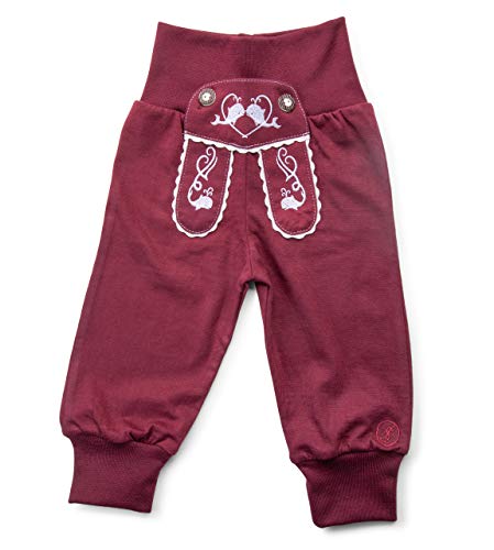 Schöneberger Trachten Couture Baby Stoffhose im Lederhosen Design – Babyhose mit elastischem Bund – Pumphose Kinderhose Bockkitz (110/116, Weinrot) von Schöneberger Trachten Couture