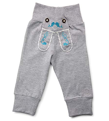 Schöneberger Trachten Couture Baby Stoffhose im Lederhosen Design – Babyhose mit elastischem Bund – Pumphose Kinderhose Bockkitz (62/68, Hellgrau) von Schöneberger Trachten Couture