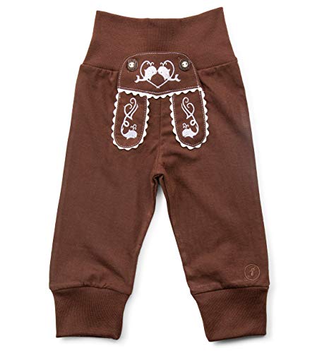 Schöneberger Trachten Couture Baby Stoffhose im Lederhosen Design – Babyhose mit elastischem Bund – Pumphose Kinderhose Bockkitz (74/80, Dunkelbraun) von Schöneberger Trachten Couture