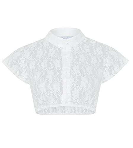 Schöneberger Trachten Couture Damen Dirndlbluse hochgeschlossen aus Spitze weiß - Elegante Kurzarm Stretch Dirndl Bluse Frieda (42) von Schöneberger Trachten Couture