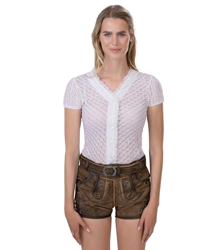 Schöneberger Trachten Couture Damen Trachtenbody aus Spitze Creme-Weiss, Elegante Teil-transparente Trachten Bluse aus Stretch-Spitze, tailliert & dehnbar Bluse Nele (36) von Schöneberger Trachten Couture