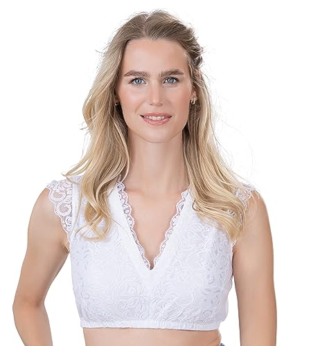 Schöneberger Trachten Couture Dirndlbluse aus Spitze - Weiss & Teil-transparent – Elegante Stretch Damen Dirndl Bluse kurz Lina (36) von Schöneberger Trachten Couture