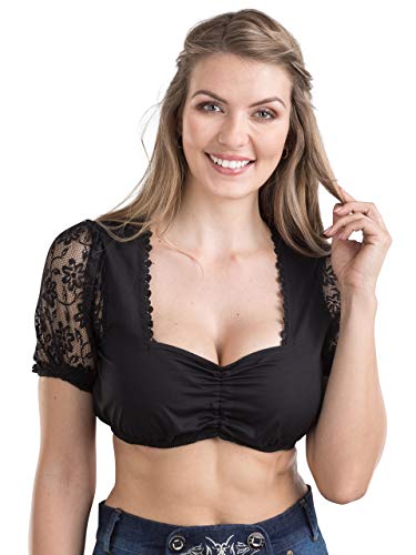 Schöneberger Trachten Couture Elegante Dirndlbluse mit Spitze Trachtenbluse - Damen Dirndl Bluse Wiesnherz schwarz (50) von Schöneberger Trachten Couture