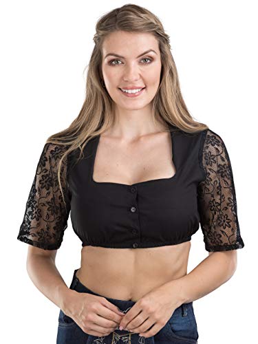 Schöneberger Trachten Couture Elegante Dirndlbluse schwarz - Damen Dirndl Bluse mit edler Knopfleiste und Spitze Wiesnklee Black (52) von Schöneberger Trachten Couture