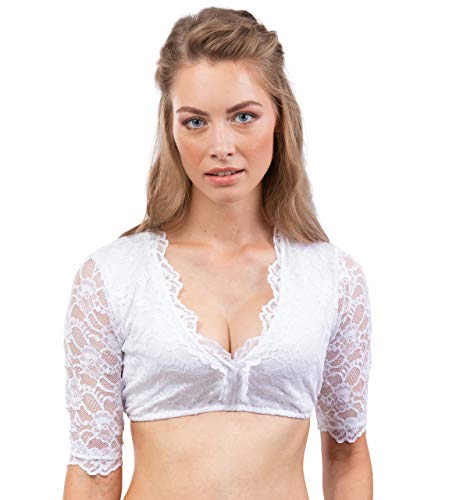 Schöneberger Trachten Couture Elegante & Exklusive Dirndlbluse aus Spitze Weiss/Teil-transparent - Dirndl Bluse Lilly (32, Weiss) von Schöneberger Trachten Couture