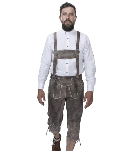 Schöneberger Trachten Couture Herren Kniebund Lederhose mit Hosenträgern - Original bayerische Vintage Trachtenhose für das Oktoberfest aus Nubukleder Wallis (58) von Schöneberger Trachten Couture