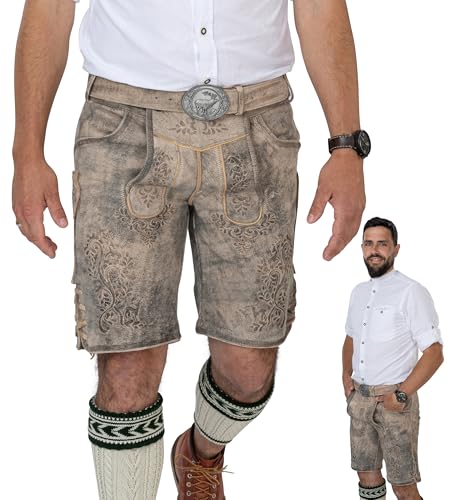 Schöneberger Trachten Couture Herren Lederhose kurz, Original Nubuk-Leder Trachtenhose für Oktoberfest, Trachtenlederhose gespeckt Falk (60) von Schöneberger Trachten Couture