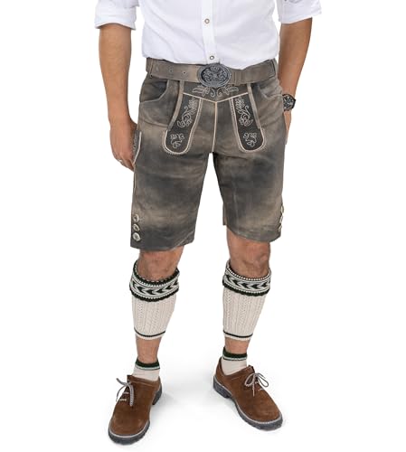 Schöneberger Trachten Couture Herren Lederhose kurz mit Trachtengürtel, Trachtenlederhose braun für Oktoberfest, Trachtenhose Starnberg (54) von Schöneberger Trachten Couture