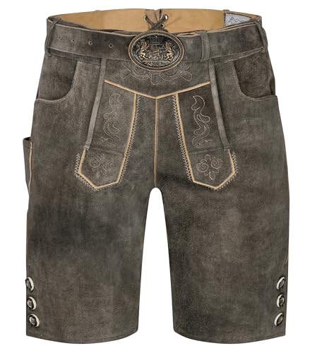 Schöneberger Trachten Couture Herren Lederhose kurz mit Trachtengürtel, Trachtenlederhose für Oktoberfest, Original Nubuk-Leder Trachtenhose, Tegernsee (54) von Schöneberger Trachten Couture