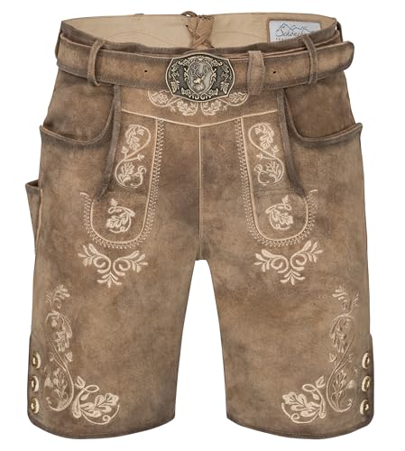 Schöneberger Trachten Couture Herren Lederhose kurz mit Trachtengürtel, traditionelle Vintage Trachtenhose für Oktoberfest aus Nubukleder, Lugano (46) von Schöneberger Trachten Couture