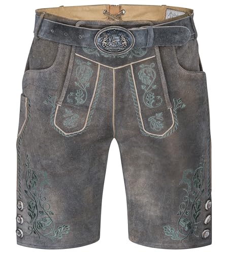 Schöneberger Trachten Couture Herren Lederhose kurz mit Trachtengürtel – Traditionelle bayerische Trachtenhose für Oktoberfest braun aus Original Nubukleder Antik Moosbach (56) von Schöneberger Trachten Couture