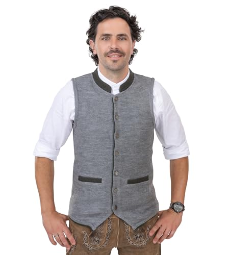 Schöneberger Trachten Couture Herren Strickweste – Trachtenjacke für Oktoberfest - Weste aus Wolle – Trachtenweste Grau/Dunkelgrün – Luka (S) von Schöneberger Trachten Couture