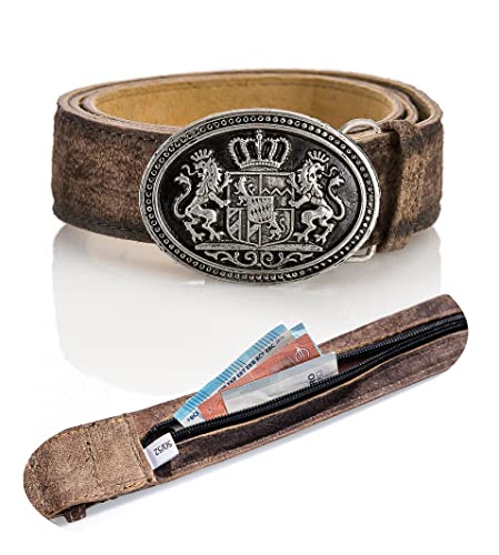 Herren Trachtengürtel Max mit Geheimfach - Echtleder Gürtel für Lederhosen – Ledergürtel mit Geldfach Safe (54/56 (Umfang 93-112cm), Bayern-Angora) von Schöneberger Trachten Couture