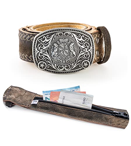Schöneberger Trachten Couture Herren Trachtengürtel Max mit Geheimfach - Echtleder Gürtel für Lederhosen – Ledergürtel mit Geldfach Safe (46/48 (Umfang 71-90cm), Bordüre-Beige) von Schöneberger Trachten Couture