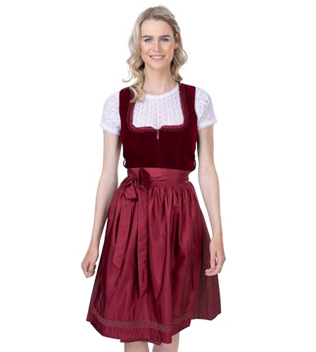 Schöneberger Trachten Couture Samt-Dirndl Bordeaux, Elegantes Damen Samtdirndl rot mit Schürze, Dirndl Knielang für Oktoberfest Katharina (42) von Schöneberger Trachten Couture