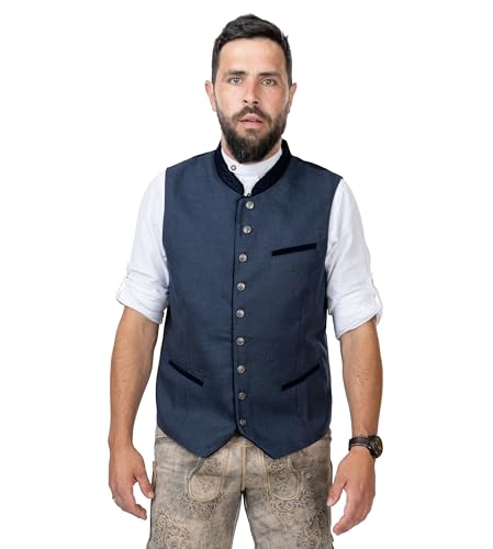 Schöneberger Trachten Couture Trachtenweste Herren aus Wolle, Lodenweste blau für Oktoberfest - Wollweste Lederhose - Trachten-Gilet David (56) von Schöneberger Trachten Couture