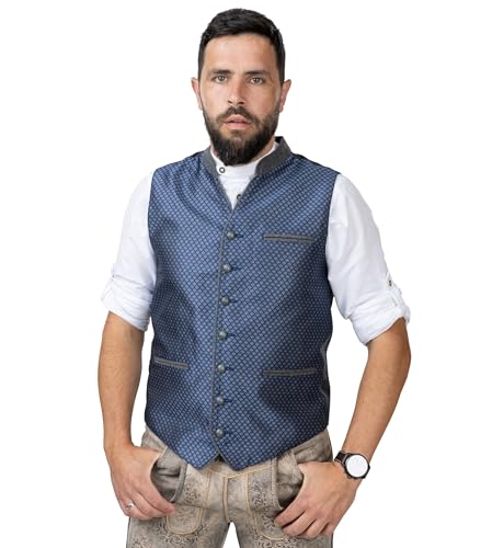 Schöneberger Trachten Couture Trachtenweste Herren für Oktoberfest - Lodenweste blau/grau, Jacquard Weste für Lederhose - Trachten-Gilet Julian (56) von Schöneberger Trachten Couture