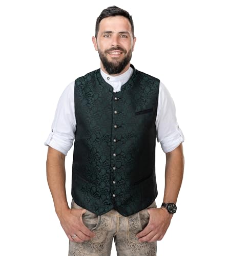 Schöneberger Trachten Couture Trachtenweste Herren grün, Lederhosen Trachtenjacke, Lodenweste für Oktoberfest, Jacquard Weste dunkelgrün Bastian (56) von Schöneberger Trachten Couture