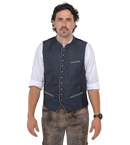 Schöneberger Trachten Herren Trachtenweste Lennard | Lederhosen Lodenweste Vintage Blau | Trachten-Weste-Gilet Lennard (48) von Schöneberger Trachten Couture