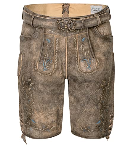 Schöneberger Trachten Lederhose Herren kurz | Original Wildbockleder Trachtenlederhose Antik inkl. Trachtengürtel | Vintage Trachtenhose Theo (60) von Schöneberger Trachten Couture