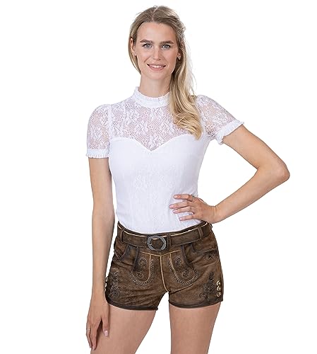 Trachtenbody aus Spitze - Elegante und taillierte Damen Trachten Bluse – Stretch Trachtenbody hochgeschlossen Teil-transparent Lea (32) von Schöneberger Trachten Couture