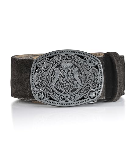 Trachtengürtel Alpenkoppel - Echtleder Gürtel Original Schöneberger Trachten Lederhosen Ledergürtel diverse Modelle (95 cm (Herstellergröße: 48), dunkelbraun - Wappen) von Schöneberger Trachten Couture