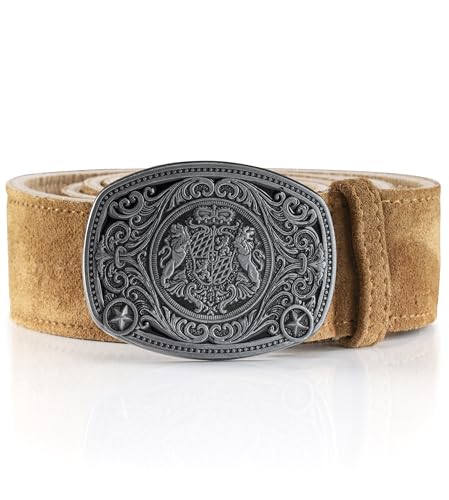 Trachtengürtel Alpenkoppel - Echtleder Gürtel Original Schöneberger Trachten Lederhosen Ledergürtel diverse Modelle (95 cm (Herstellergröße: 48), hellbraun Wappen) von Schöneberger Trachten Couture