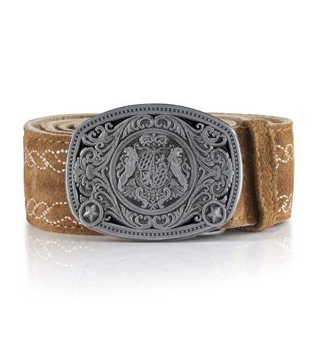 Trachtengürtel Bergtrift mit Stickereien - Echtleder Gürtel Original Schöneberger Trachten Lederhosen Ledergürtel diverse Modelle und Farben Bergtrift (95, Hellbraun) von Schöneberger Trachten Couture