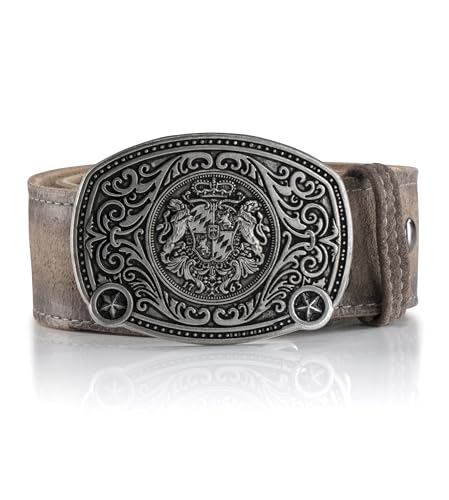 Trachtengürtel Max aus der Meisterstück Serie von Schöneberger Trachten - hochwertige Gürtel - div. Modelle und Farben (110, Angora Wappen) von Schöneberger Trachten Couture