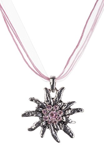 Trachtenkette Edelweiss Trachtenschmuck - Trachten Kette mit feinem Strass in div. Farben - Halskette für Dirndl und Lederhosen (Rosa -) von Schöneberger Trachten Couture