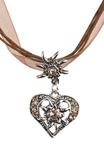 Trachtenkette elegantes Herz mit Strass und Edelweiss in vielen Farben - Anhänger Trachtenschmuck Kette für Dirndl und Lederhose Damen (Light Brown) von Schöneberger Trachten Couture