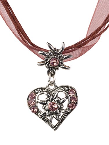 Trachtenkette elegantes Herz mit Strass und Edelweiss in vielen Farben - Anhänger Trachtenschmuck Kette für Dirndl und Lederhose Damen (Weinrot) von Schöneberger Trachten Couture