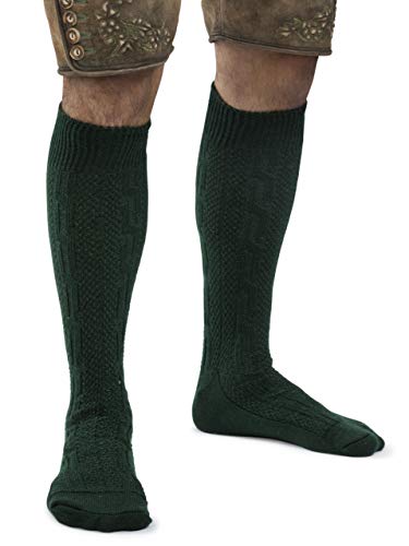 Herren Trachtensocken Klassik im Zopfmuster Design - Stricksocken Kniebund Strümpfe - Männer Trachten Strick-Socken (Grün, 39-42) von Schöneberger Trachten Couture