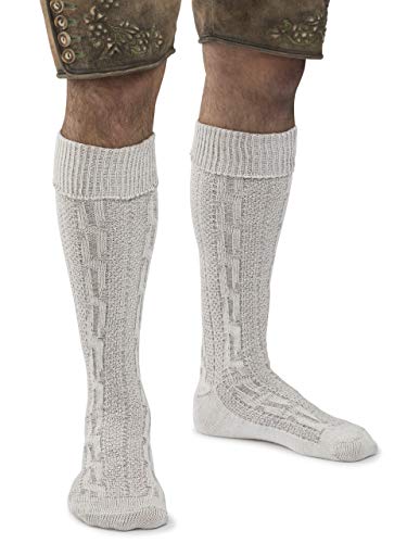 Herren Trachtensocken Klassik im Zopfmuster Design - Stricksocken Kniebund Strümpfe - Männer Trachten Strick-Socken (Natur, 39-42) von Schöneberger Trachten Couture