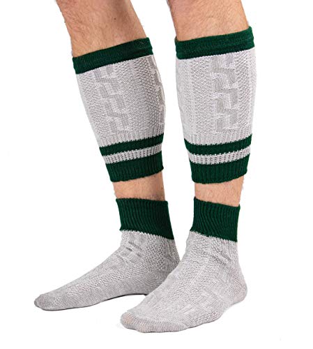 Trachtensocken Loferl Socken – Lederhosen Socken – Stricksocken & Trachtenstrümpfe 2-teilig Füßlinge & Wadenwärmer (Grau/Grün 39-42) von Schöneberger Trachten Couture