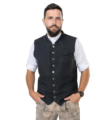Trachtenweste Herren aus Wolle – Lodenweste grau für Oktoberfest | Trachten Wollweste für Lederhose - Trachten-Gilet Benedikt (56) von Schöneberger Trachten Couture