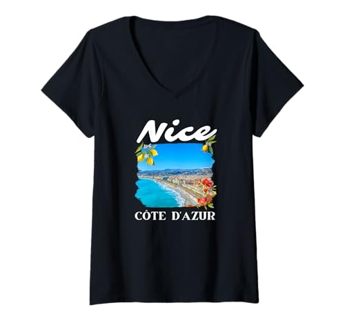 Damen Schönes Frankreich-Souvenir/Frankreich Nizza T-Shirt mit V-Ausschnitt von Schöner Frankreich-Souvenirladen