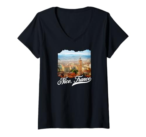 Damen Schönes Frankreich-Souvenir/Frankreich Nizza T-Shirt mit V-Ausschnitt von Schöner Frankreich-Souvenirladen