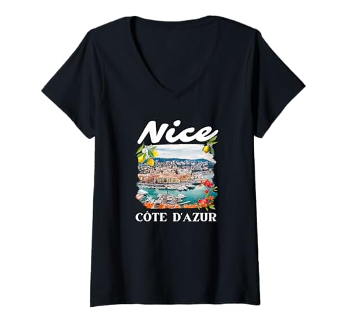 Damen Schönes Frankreich-Souvenir/Frankreich Nizza T-Shirt mit V-Ausschnitt von Schöner Frankreich-Souvenirladen