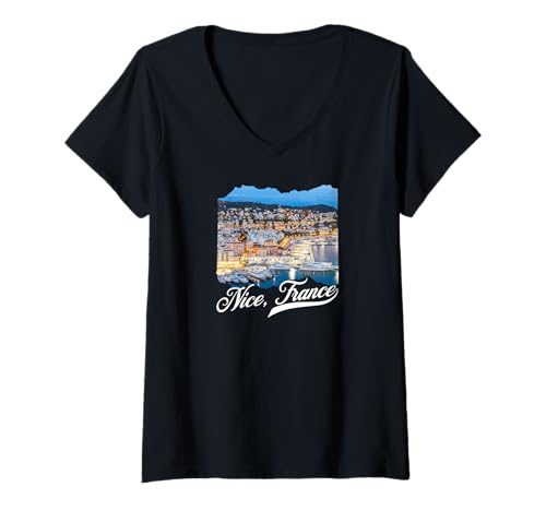 Damen Schönes Frankreich-Souvenir/Frankreich Nizza T-Shirt mit V-Ausschnitt von Schöner Frankreich-Souvenirladen