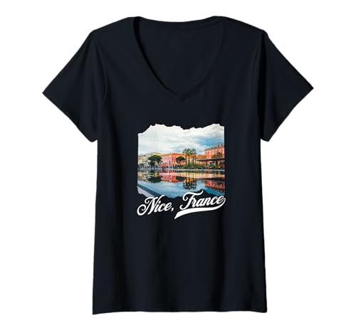 Damen Schönes Frankreich-Souvenir/Frankreich Nizza T-Shirt mit V-Ausschnitt von Schöner Frankreich-Souvenirladen