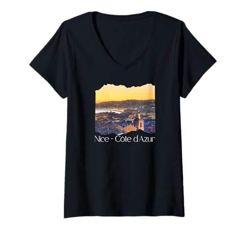 Damen Schönes Frankreich-Souvenir/Frankreich Nizza T-Shirt mit V-Ausschnitt von Schöner Frankreich-Souvenirladen