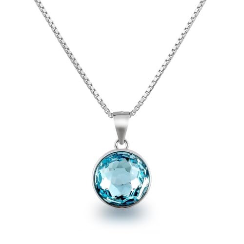 Schöner-SD Anhänger Kristall rund Halskette 925 Silber Aquamarin blau von Schöner-SD