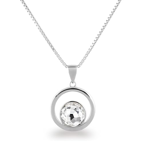Schöner-SD Anhänger rund Halskette 925 Silber Crystal weiß von Schöner-SD