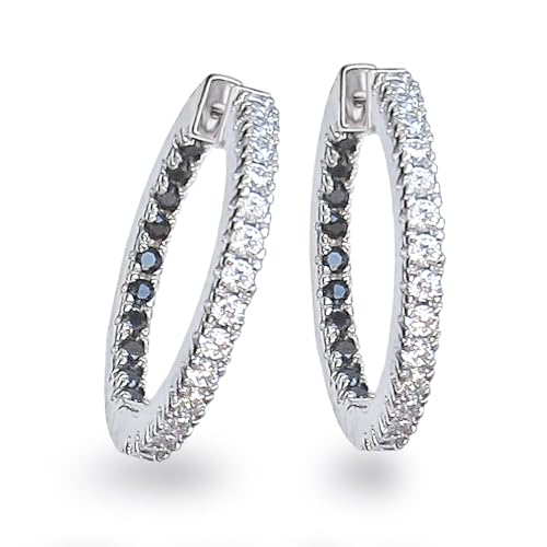 Schöner-SD Creolen Damen 925 Silber 24mm schwarz weiß Zirkonia von Schöner-SD